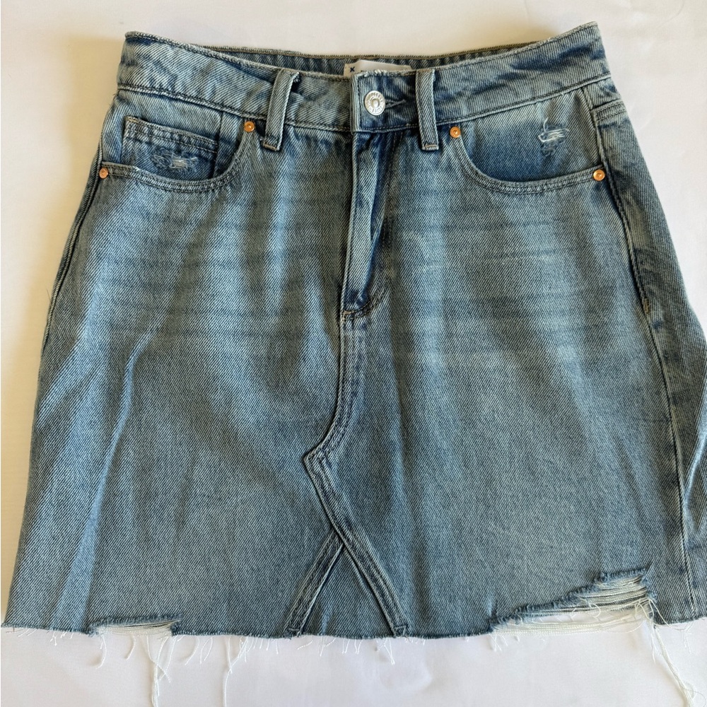 PAIGE Distressed Denim Mini Skirt - Light Blue
